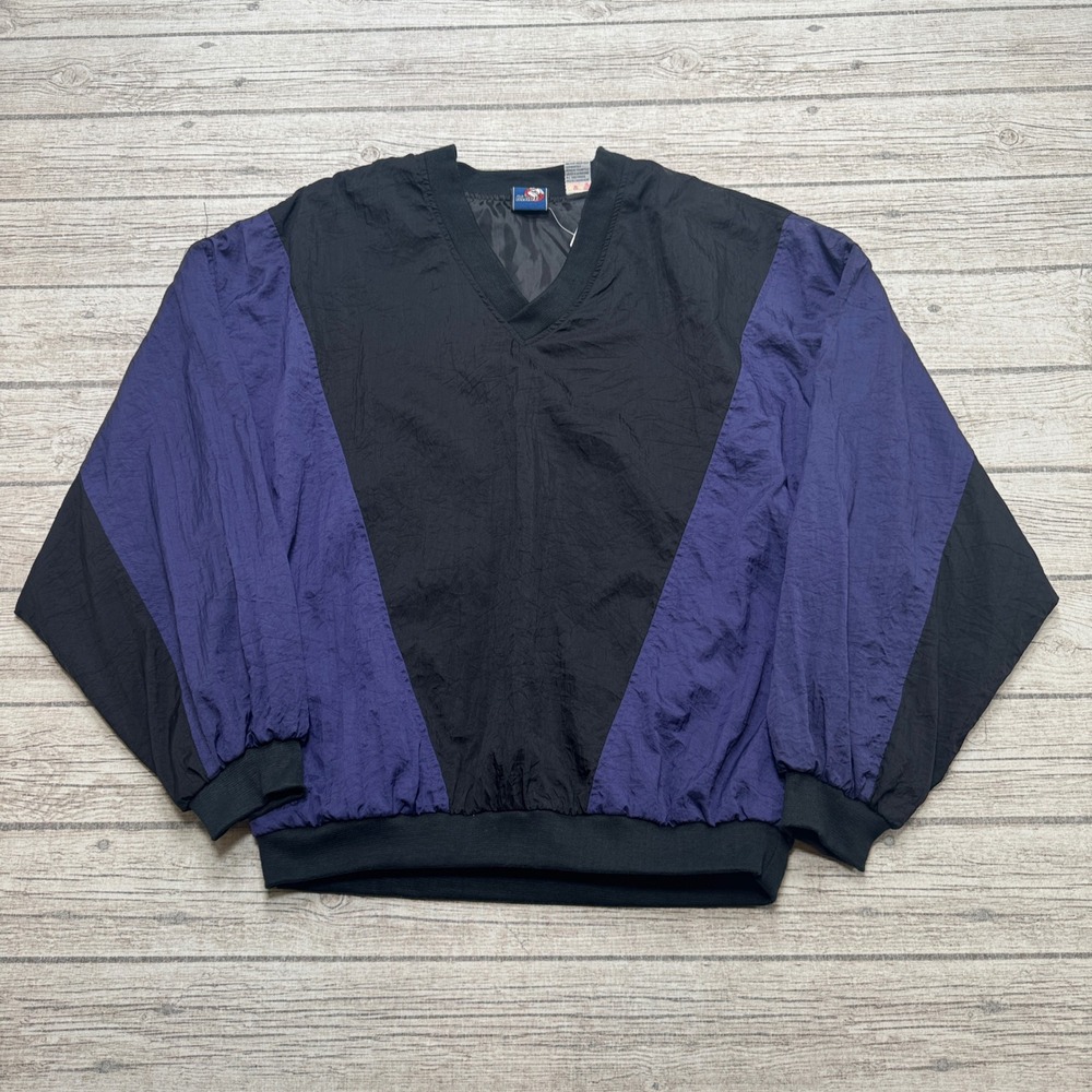 Vintage Blade Jacket Mens M Black Purple V-Neck Colorblock Windbreaker Deadstock